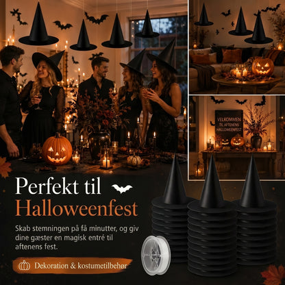 Svævende heksehatte til Halloween-dekoration