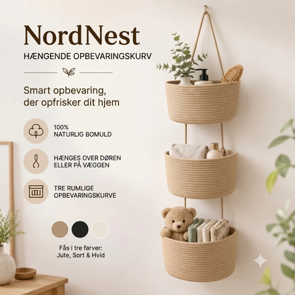 NordNest hængende opbevaringskurv i bomuld med tre rum