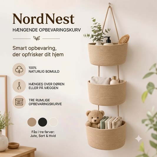 NordNest hængende opbevaringskurv i bomuld med tre rum