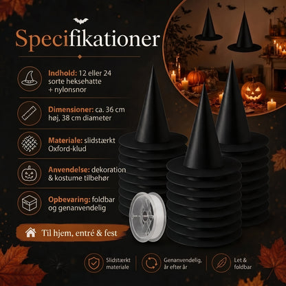 Svævende heksehatte til Halloween-dekoration
