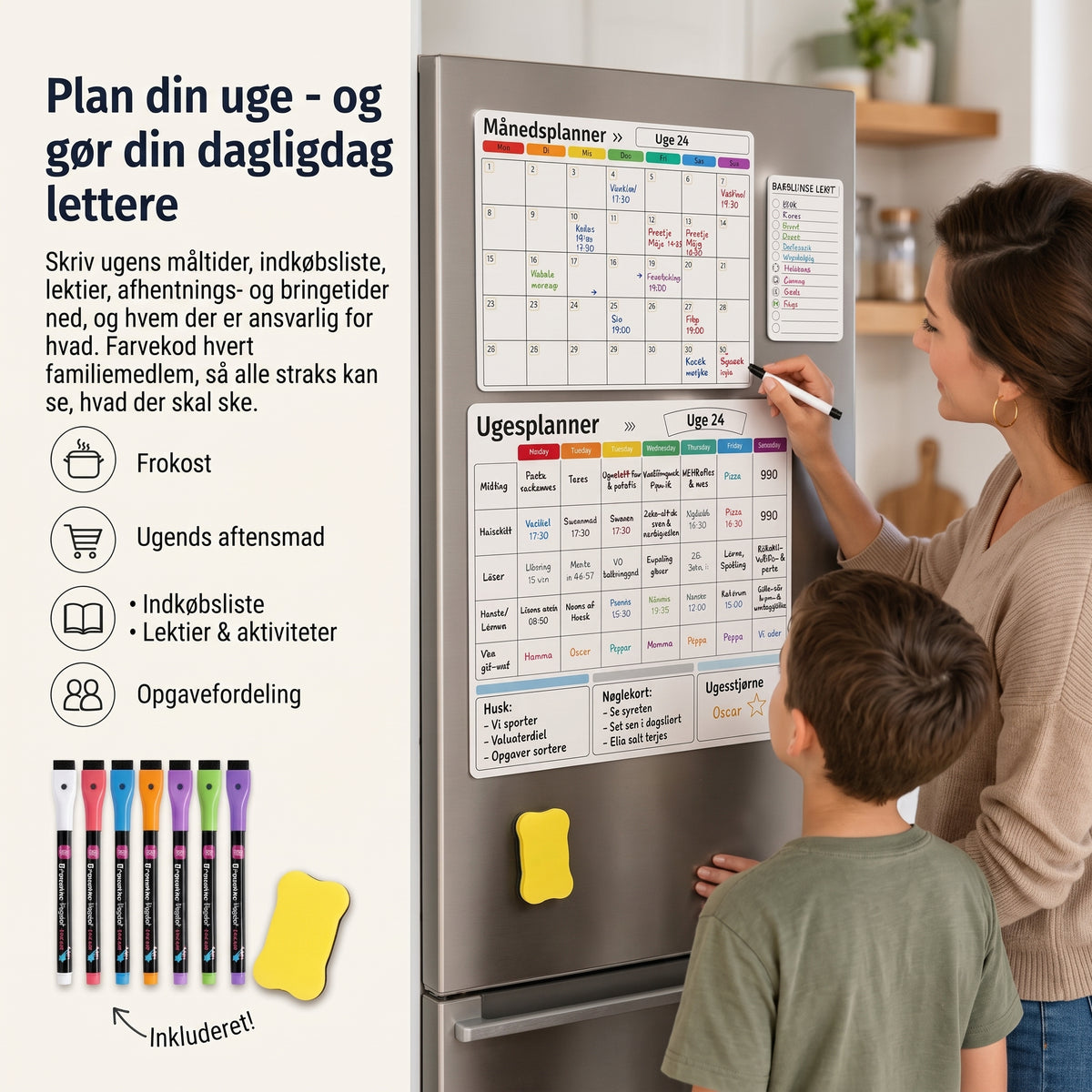 Magnetisk familieplanlægger til måned uge og dag