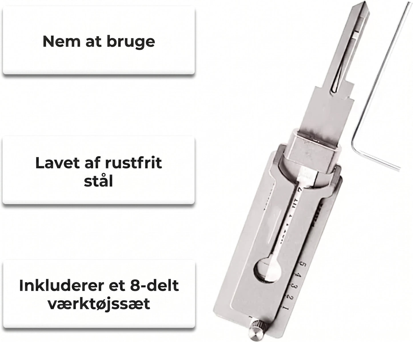 Låsedirker og nøgledekoder i rustfrit stål