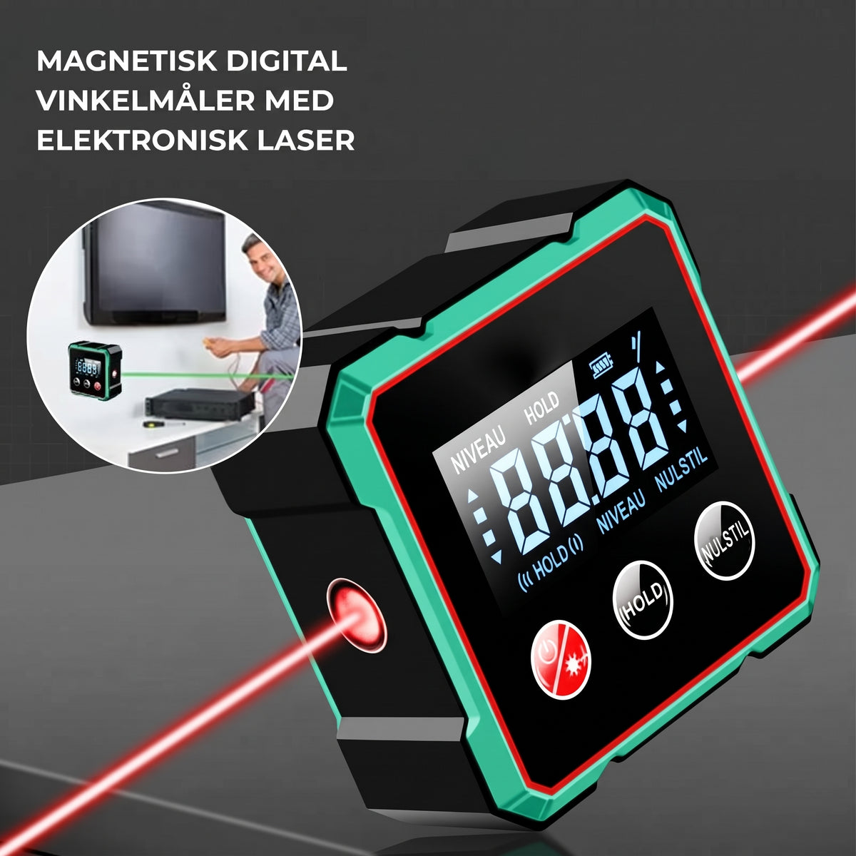 Firesidet magnetisk digital vinkelmåler med laser