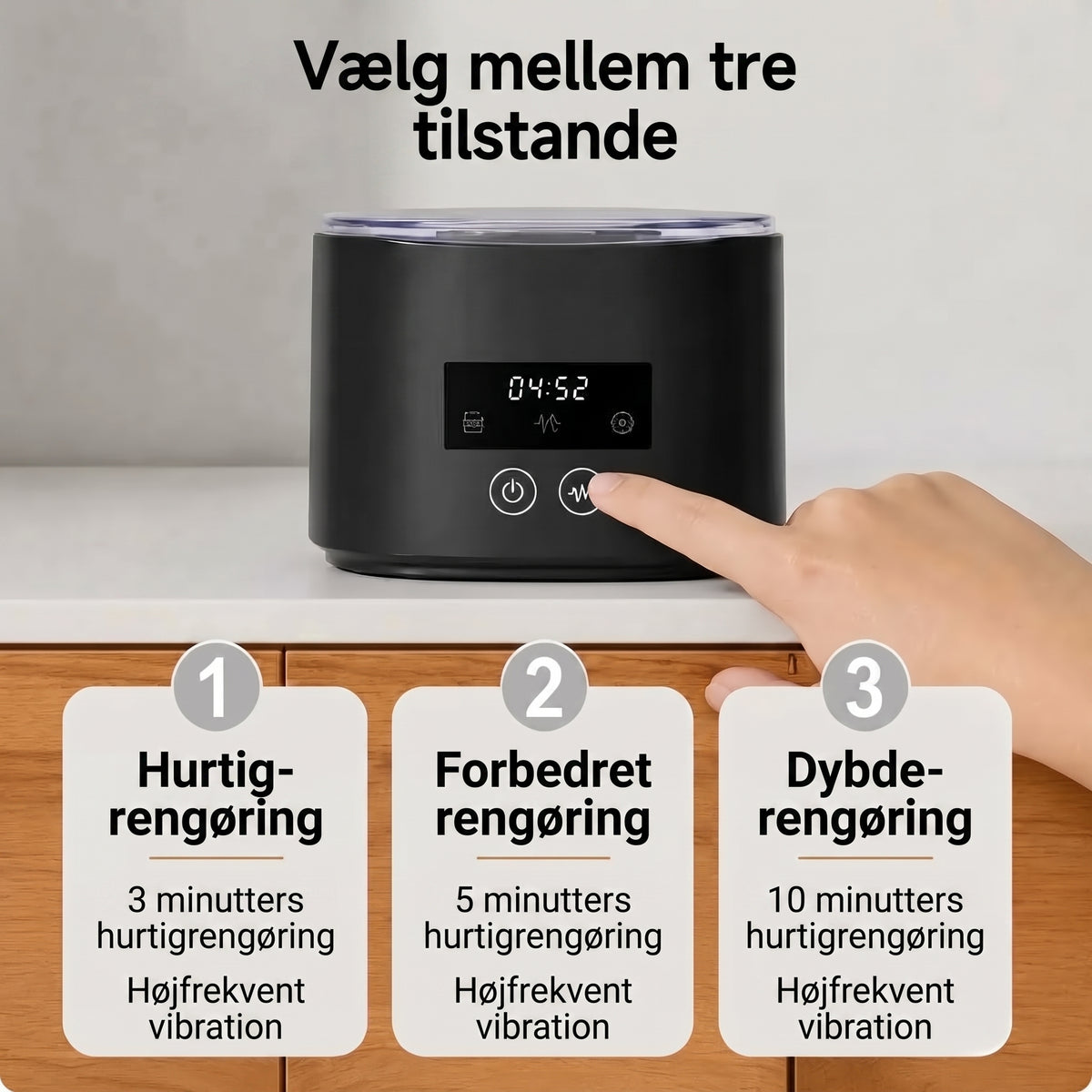 Genopladelig ultralydsrenser til bideskinner og retainere