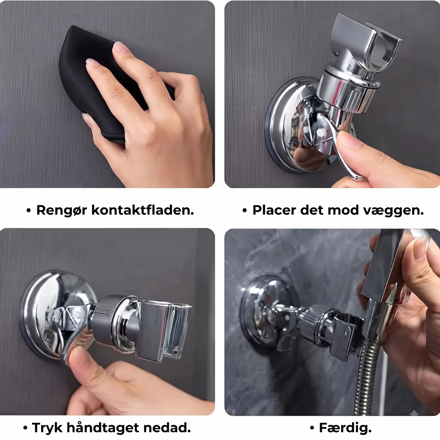 Brusehovedholder med sugekop