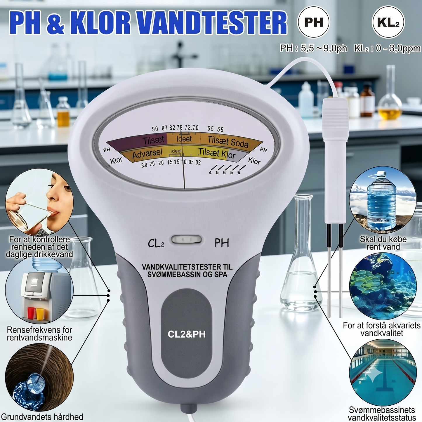 Digital swimmingpool-tester til pH og klor