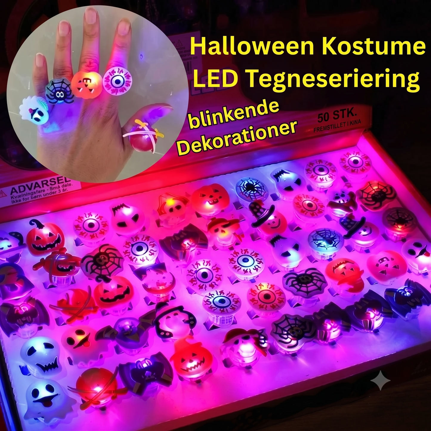 Sæt med 50 Halloween LED-ringe
