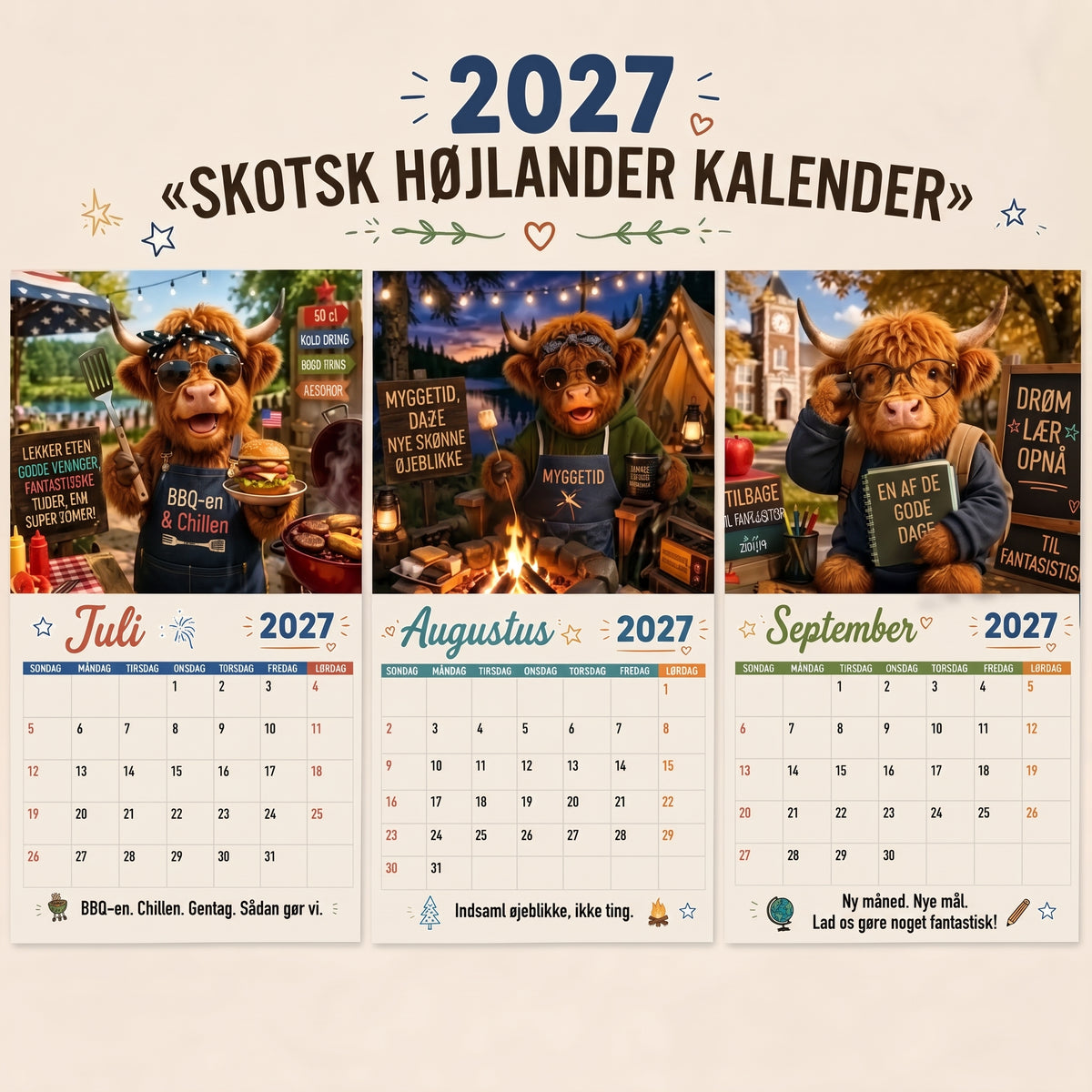 Sjov skotsk højlandskvæg-vægkalender 2027 A4