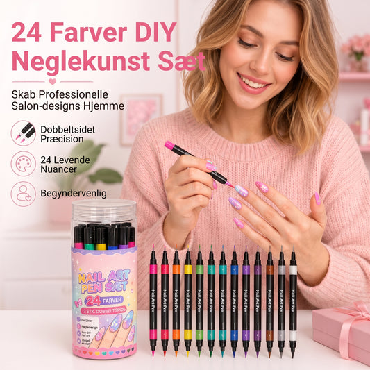 Dobbeltsidede nail art penne sæt med 12 stk.