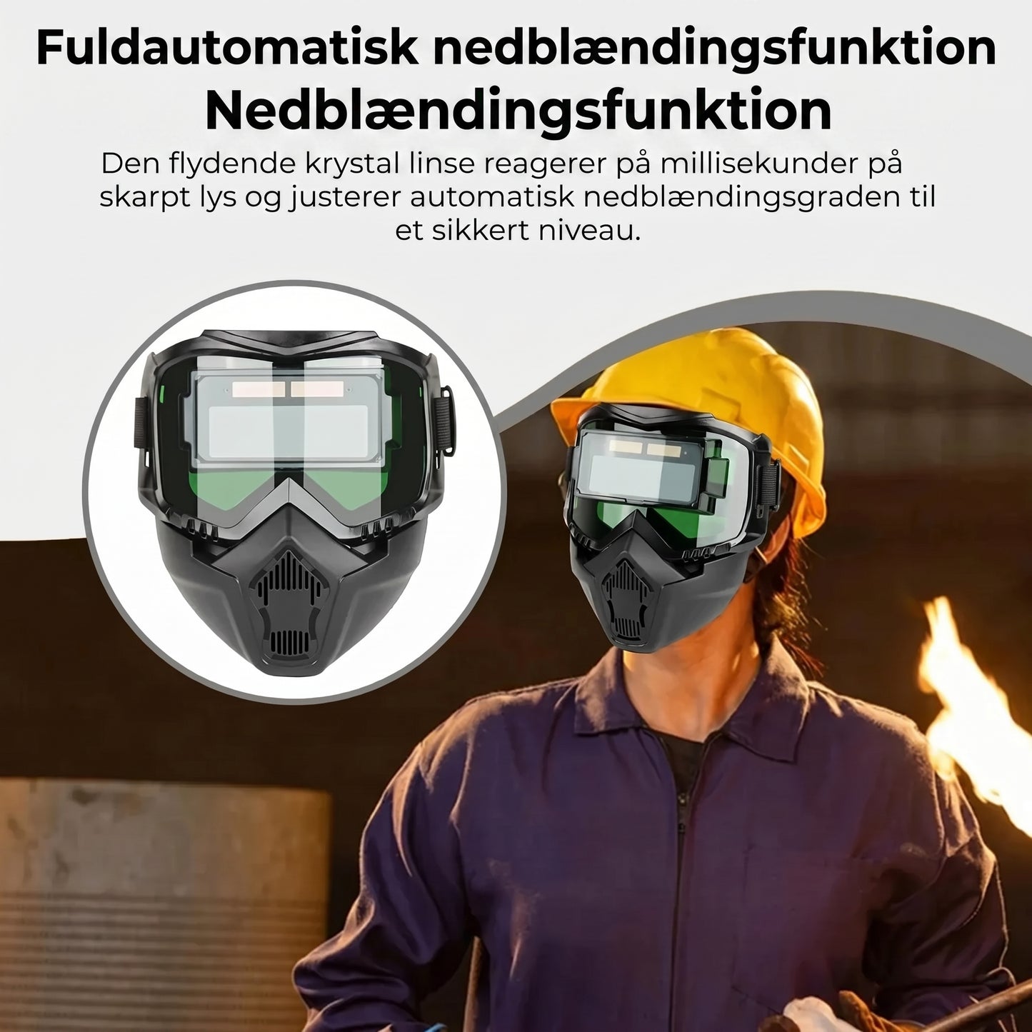Svejsehjelm med automatisk nedblænding og kulfilter