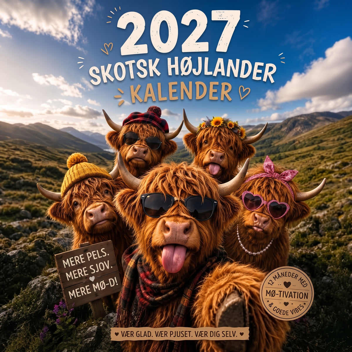 Sjov skotsk højlandskvæg-vægkalender 2027 A4