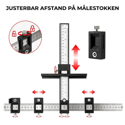 Justerbar boreguide med målelineal til præcis boring