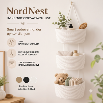 NordNest hængende opbevaringskurv i bomuld med tre rum