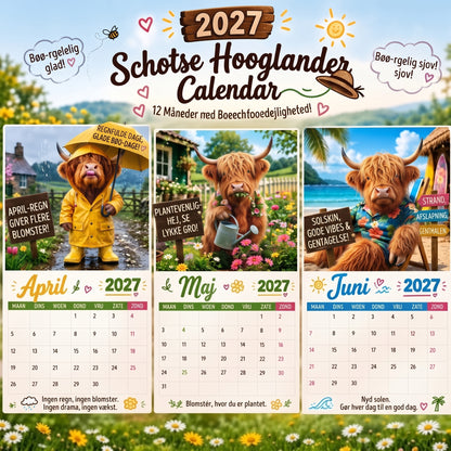 Sjov skotsk højlandskvæg-vægkalender 2027 A4