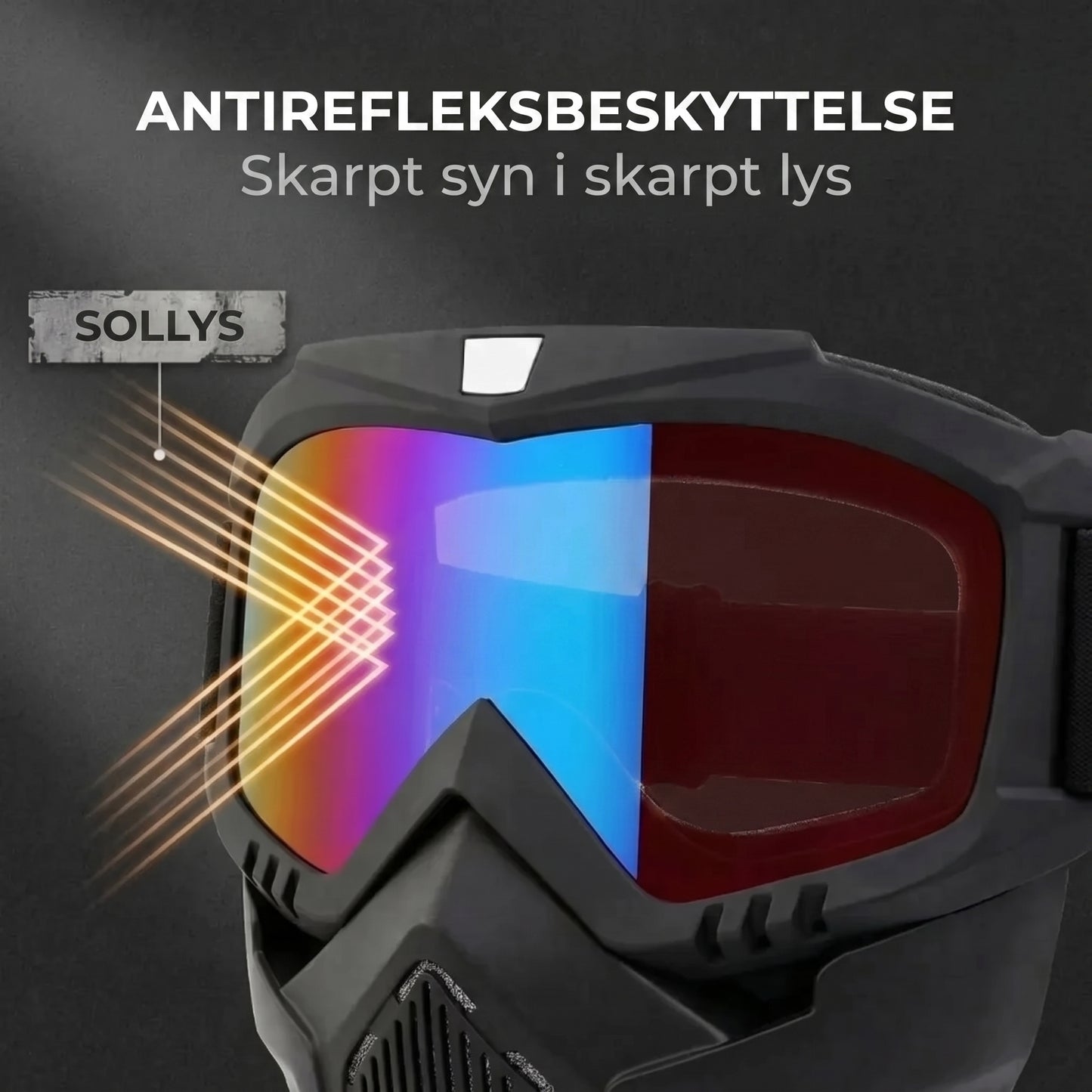 Helmaske med ridsefaste sportsbriller