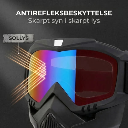 Helmaske med ridsefaste sportsbriller