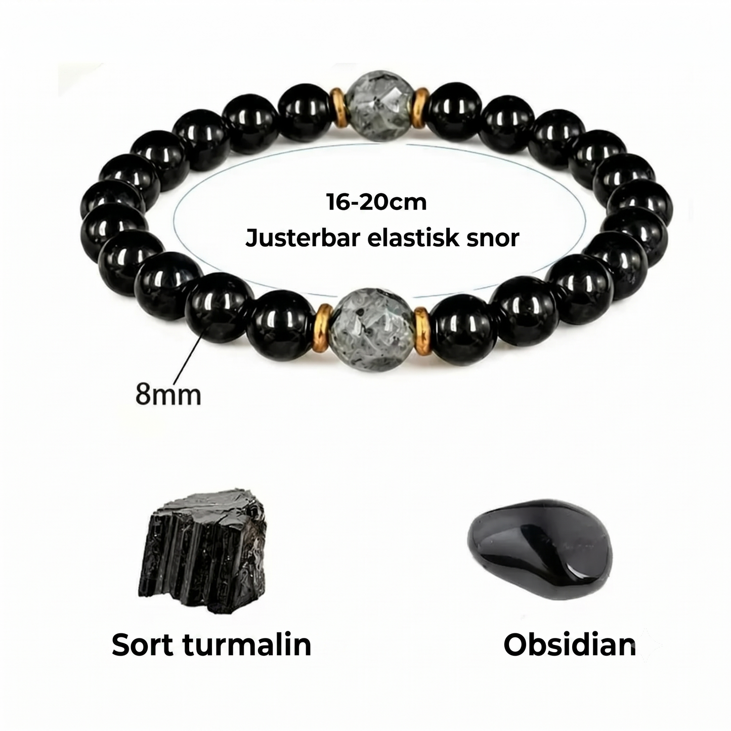Beskyttende armbånd med obsidian og turmalin