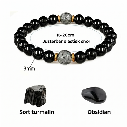 Beskyttende armbånd med obsidian og turmalin