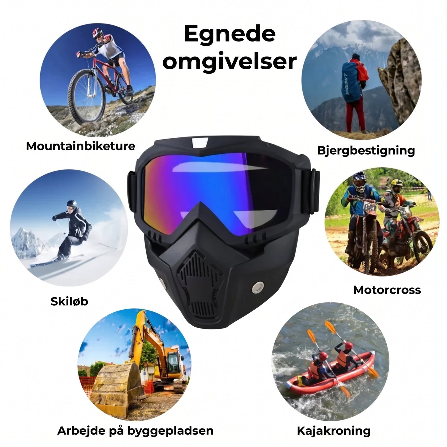 Helmaske med ridsefaste sportsbriller