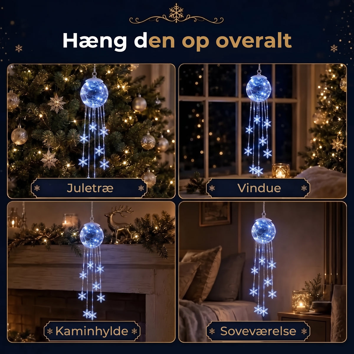 LED-julekugle med hængende snefnug