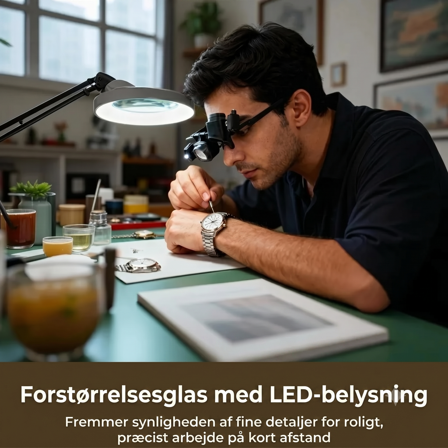 LED-forstørrelsesglas med justerbar holder