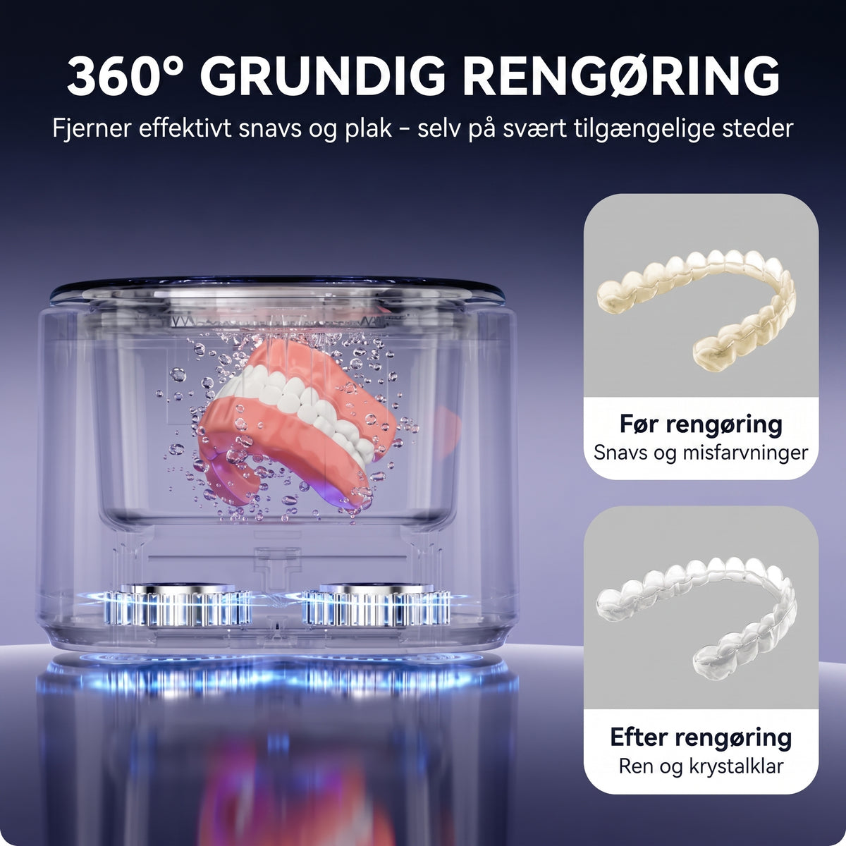 Genopladelig ultralydsrenser til bideskinner og retainere