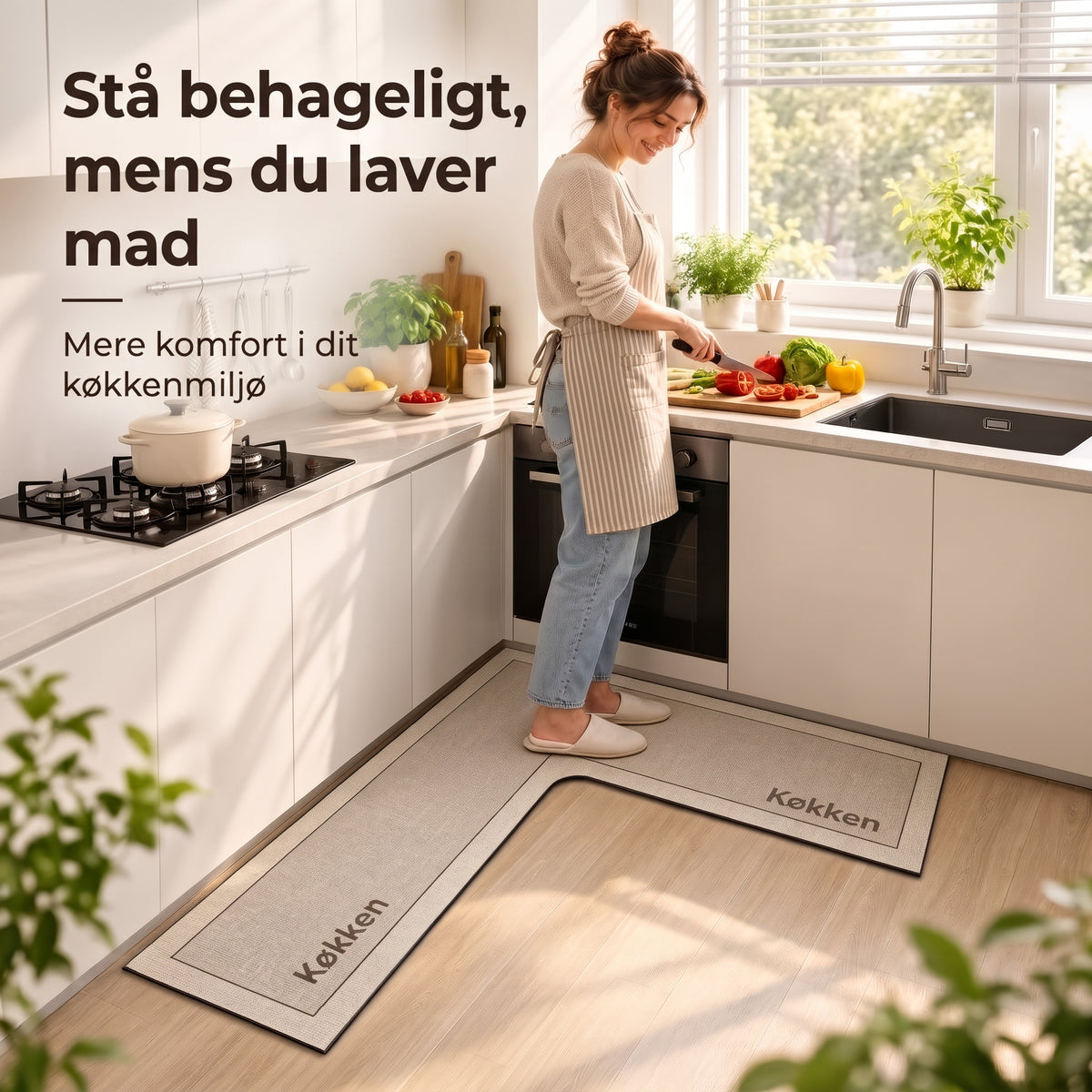 L-formet absorberende skridsikker køkkenmåtte