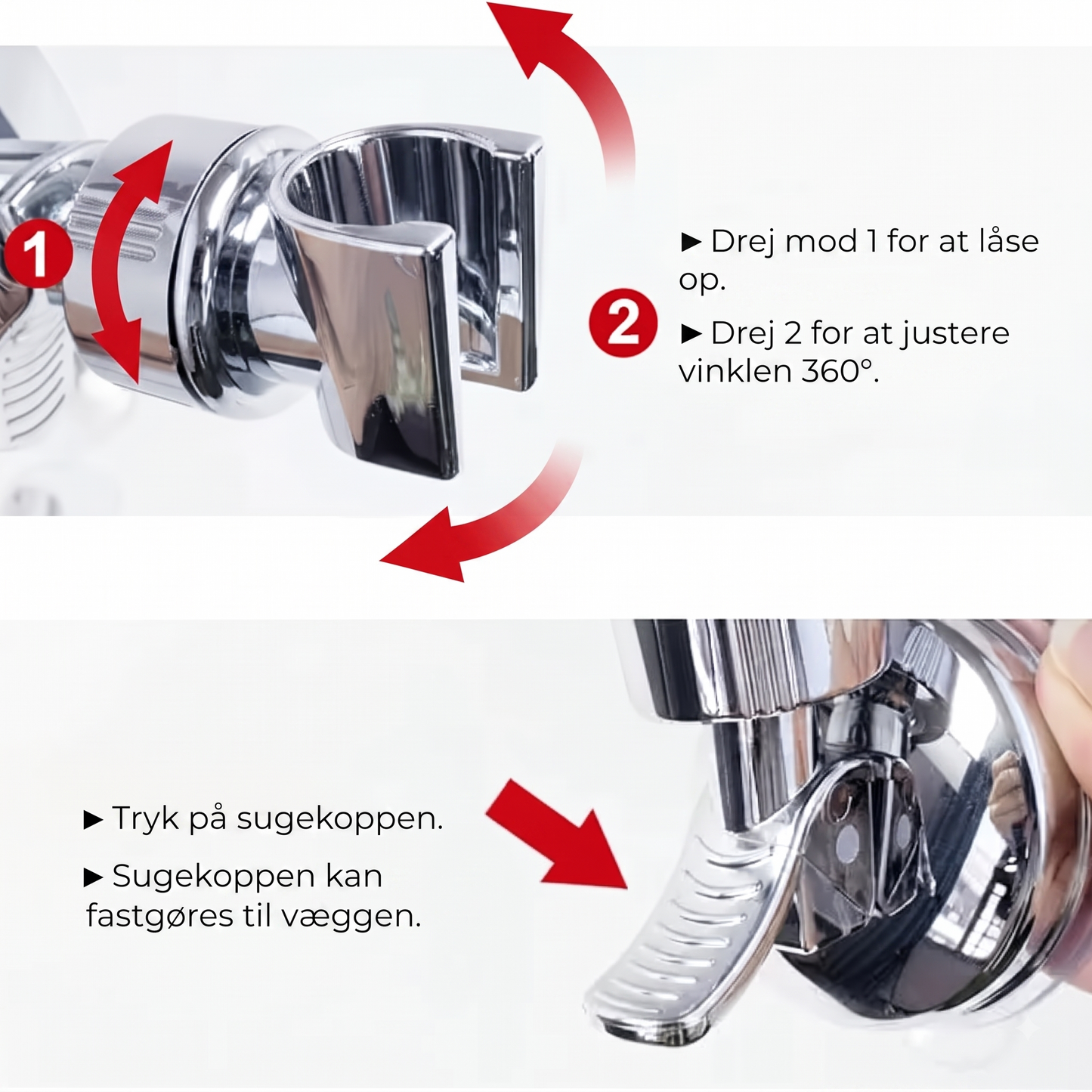 Brusehovedholder med sugekop