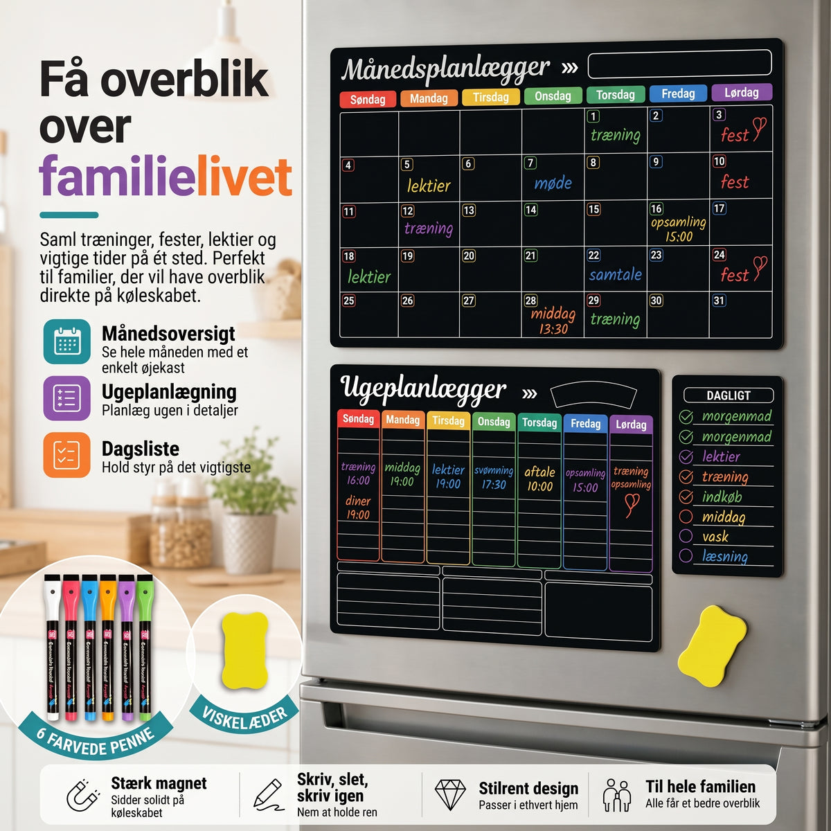Magnetisk familieplanlægger til måned uge og dag