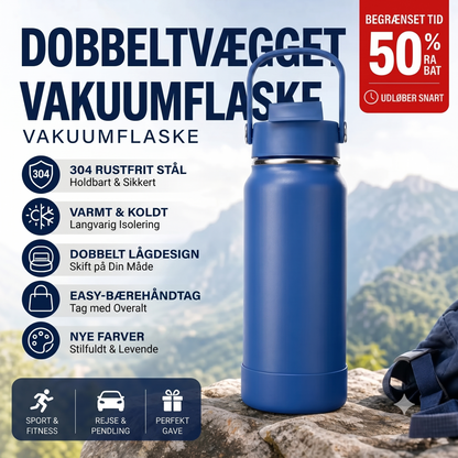 Vakuumisoleret termokrus i rustfrit stål med lækagesikkert låg og sugerør