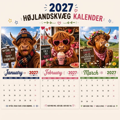 Sjov skotsk højlandskvæg-vægkalender 2027 A4