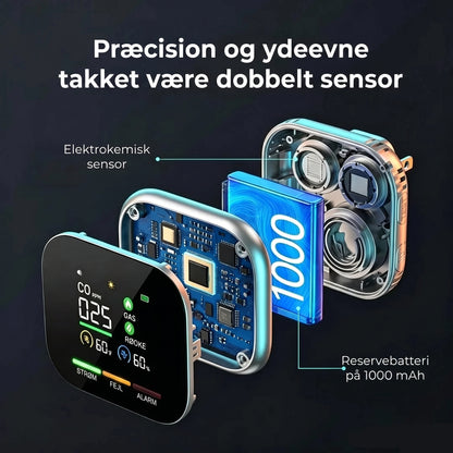 6-i-1 smart sikkerhedsdetektor til CO-gas og røg