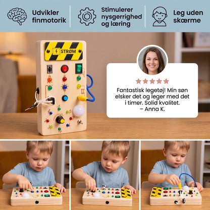 Montessori sansebræt i træ med lys og kontakter