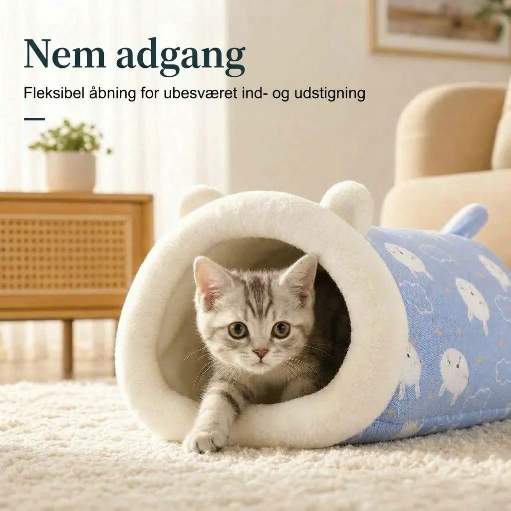 Varm halvlukket kæledyrsseng til katte og små hunde