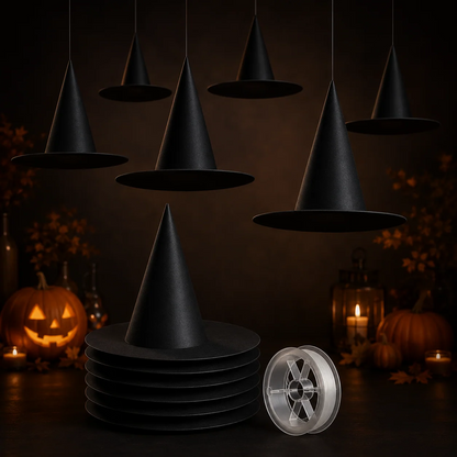 Svævende heksehatte til Halloween-dekoration