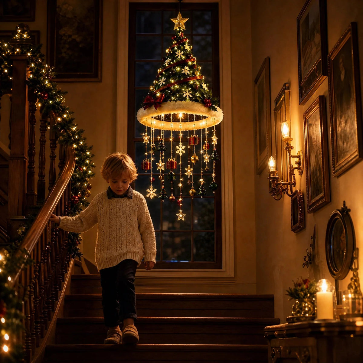 LED-julehue-lysekrone til juledekoration