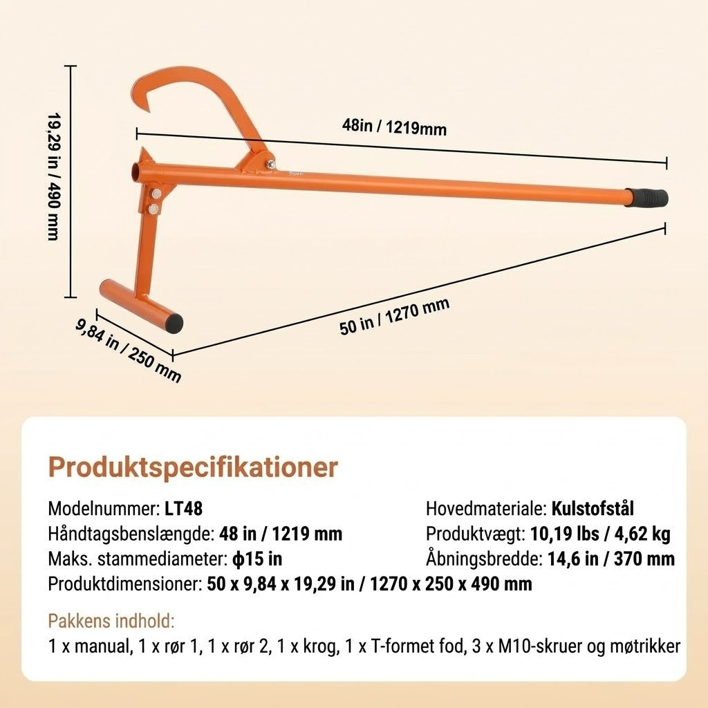 Justerbar stammeløfter i kulstofstål 118 cm