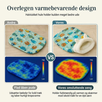 Varm halvlukket kæledyrsseng til katte og små hunde