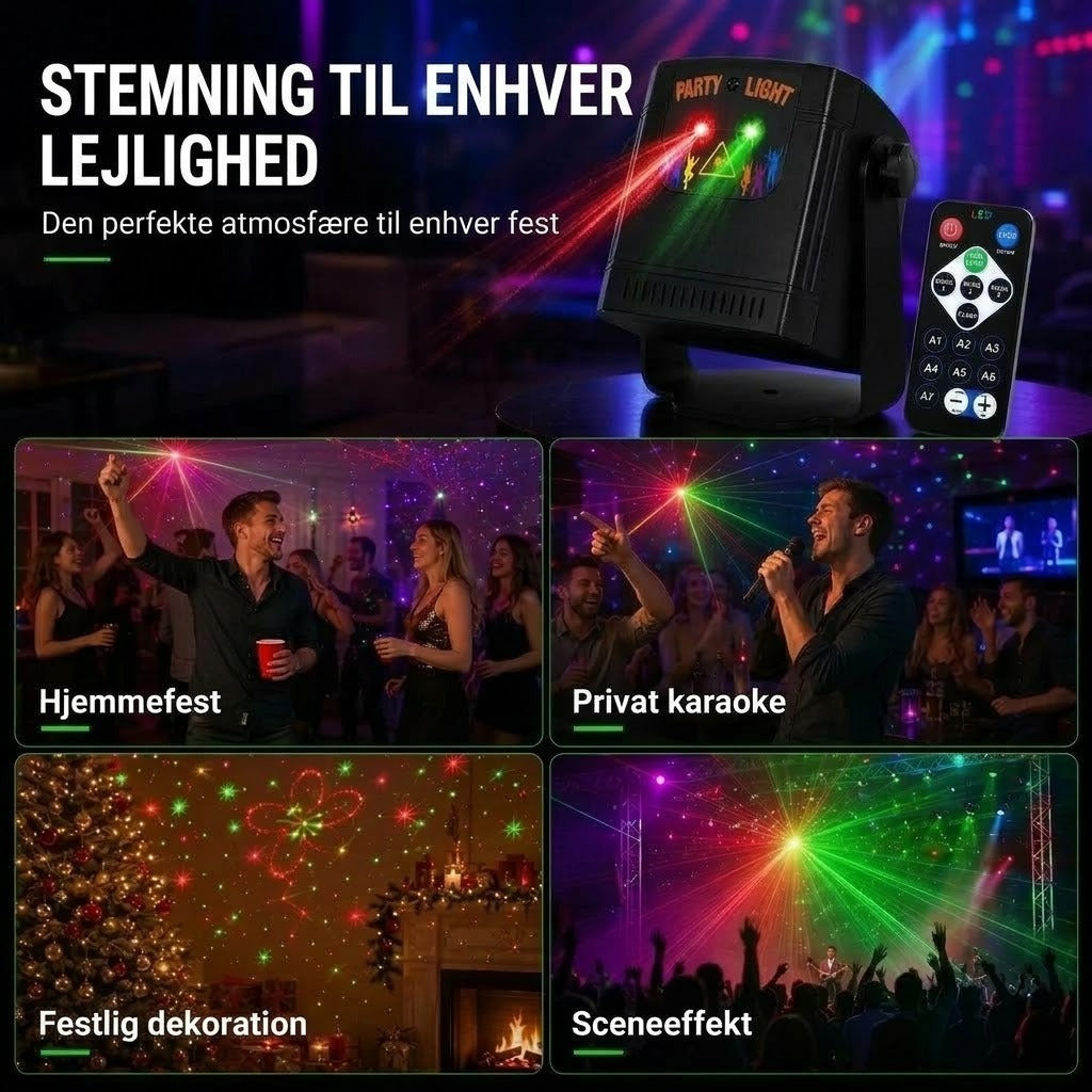 Genopladelig laserfestlampe med fjernbetjening