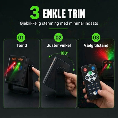 Genopladelig laserfestlampe med fjernbetjening