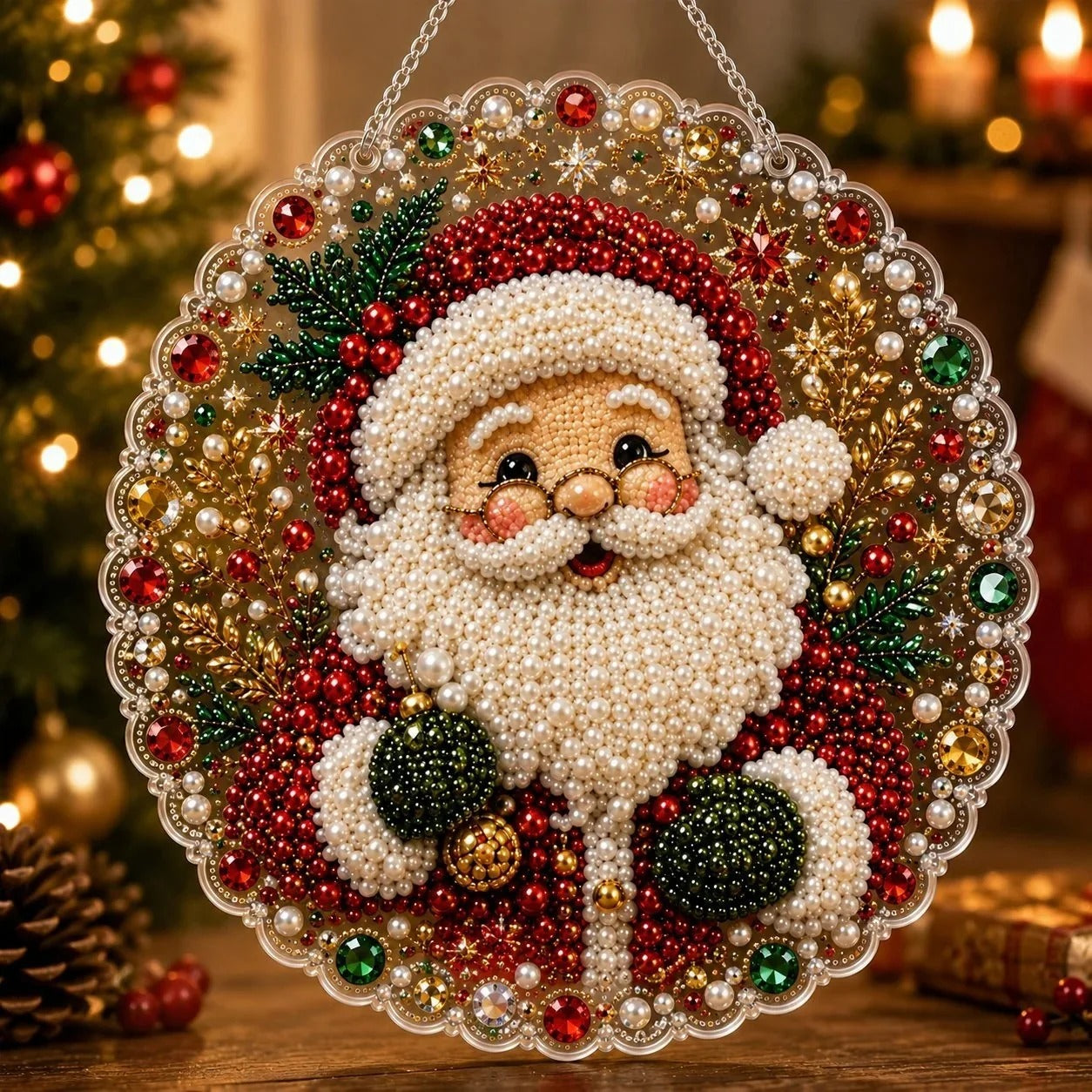 DIY-diamantkunst juleophæng med perler