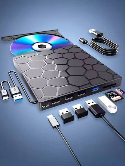 8-i-1 Ekstern CD/DVD-afspiller & USB-hub – Plug & Play