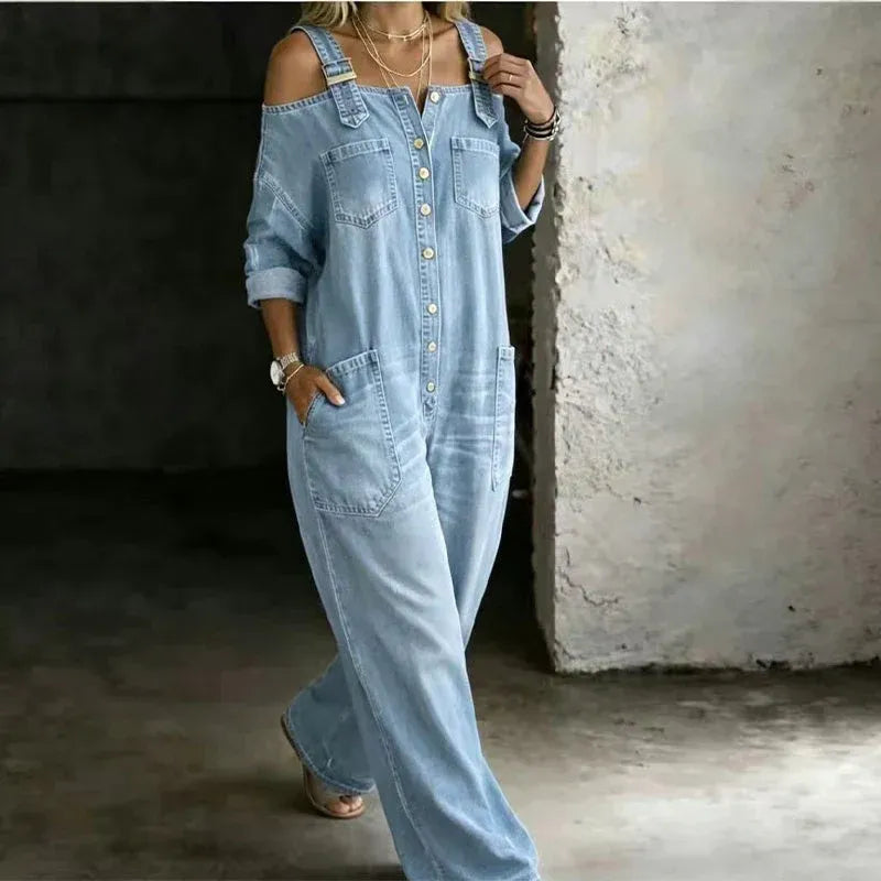 Jumpsuit med brede ben og sidelommer