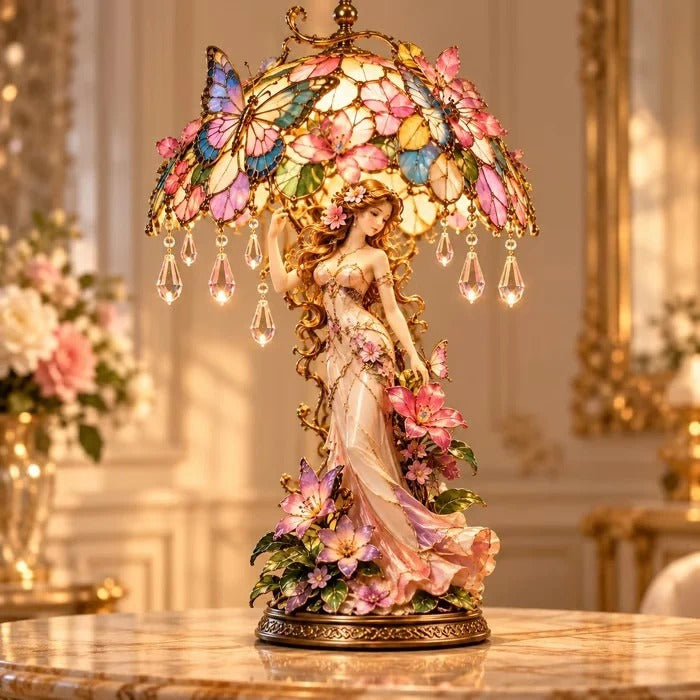 Enchanted Butterfly Garden Lady bordlampe med blomster og sommerfugle