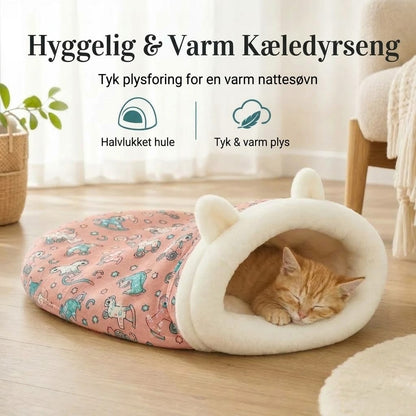 Varm halvlukket kæledyrsseng til katte og små hunde