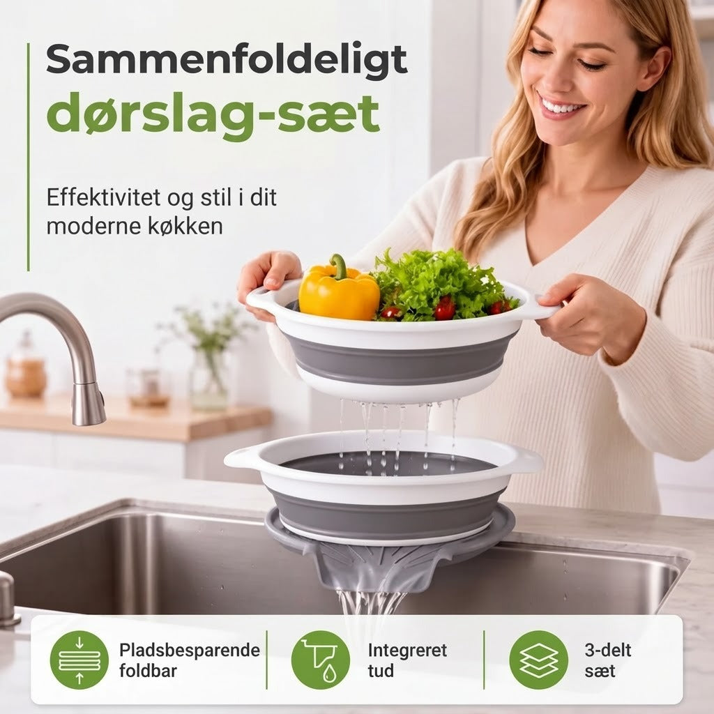 3-delt sammenklappeligt dørslagssæt med afdrypningsbakke