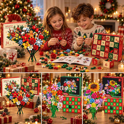 Byggesæt med blomsterbuket som adventskalender til jul