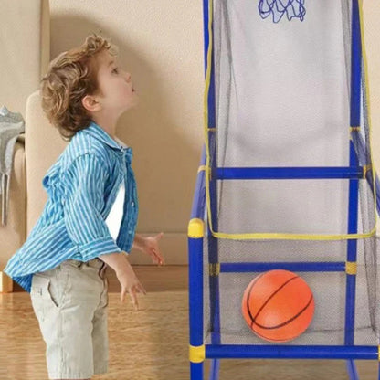 Indendørs basketballsæt med fire bolde og automatisk boldretur
