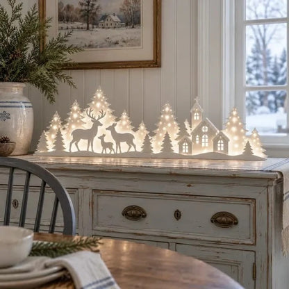 2-delt LED-juledekoration med rensdyr og landsby