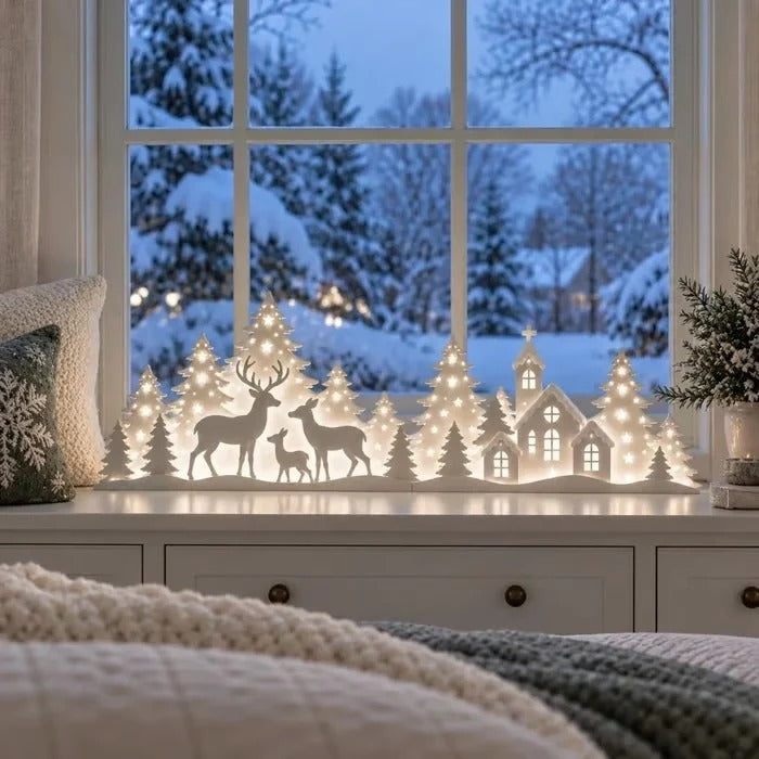 2-delt LED-juledekoration med rensdyr og landsby